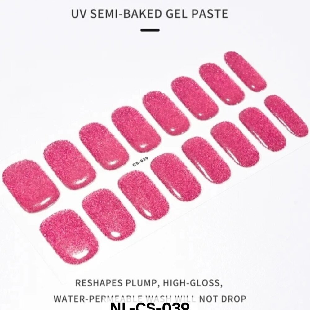 🖤 3/$12 Dark Pink Glitter Full Nail 16 Semi Cured Gel Nails - Needs UV Curing